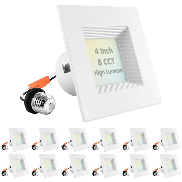 Luxrite 4 Inch Square LED Recessed Can Lights 5 CCT 2700K-5000K 14W (75W Equivalent) 950LM Dimmable 12-Pack LR23786-12PK - main